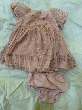 GAP Pink Tulle Dress with Gold Star Accents and Matching Bloomers